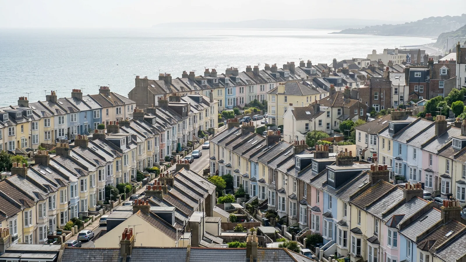 Rows of terraced houses stepping down towards the sea